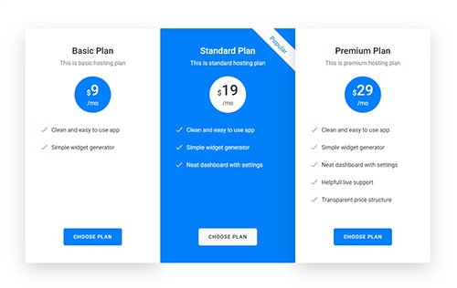 Free code responsive pricing table made with bootstrap