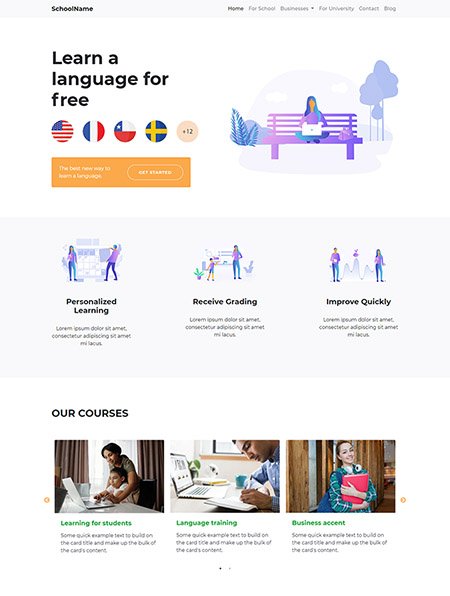 Free Language Learning Website Template Bootstrap