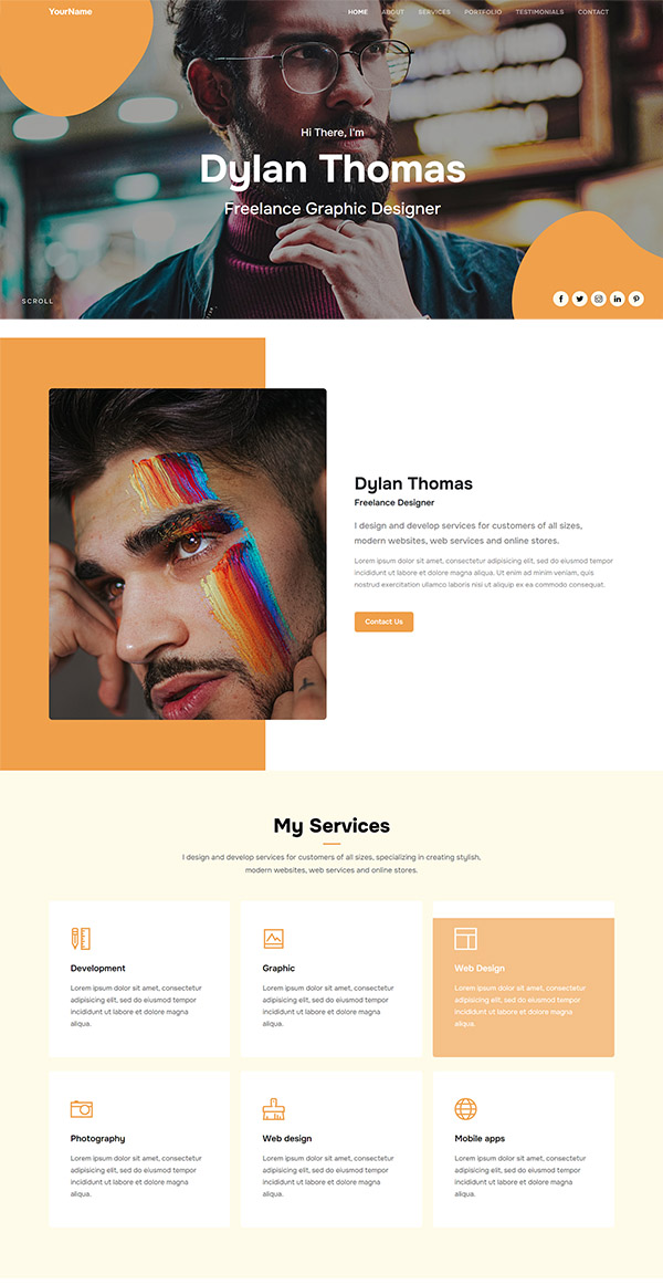 Dylan – portfolio template free for download